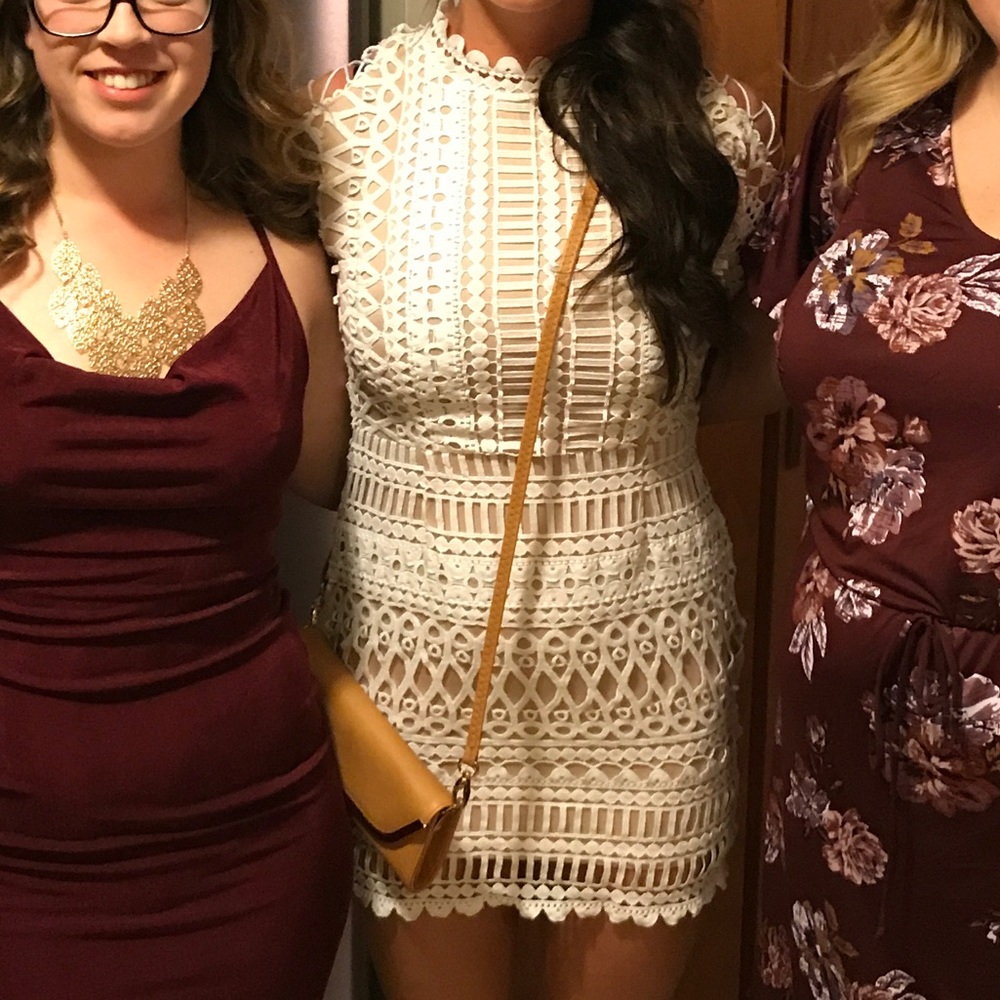 Missguided Long Sleeve Lace Mini Dress